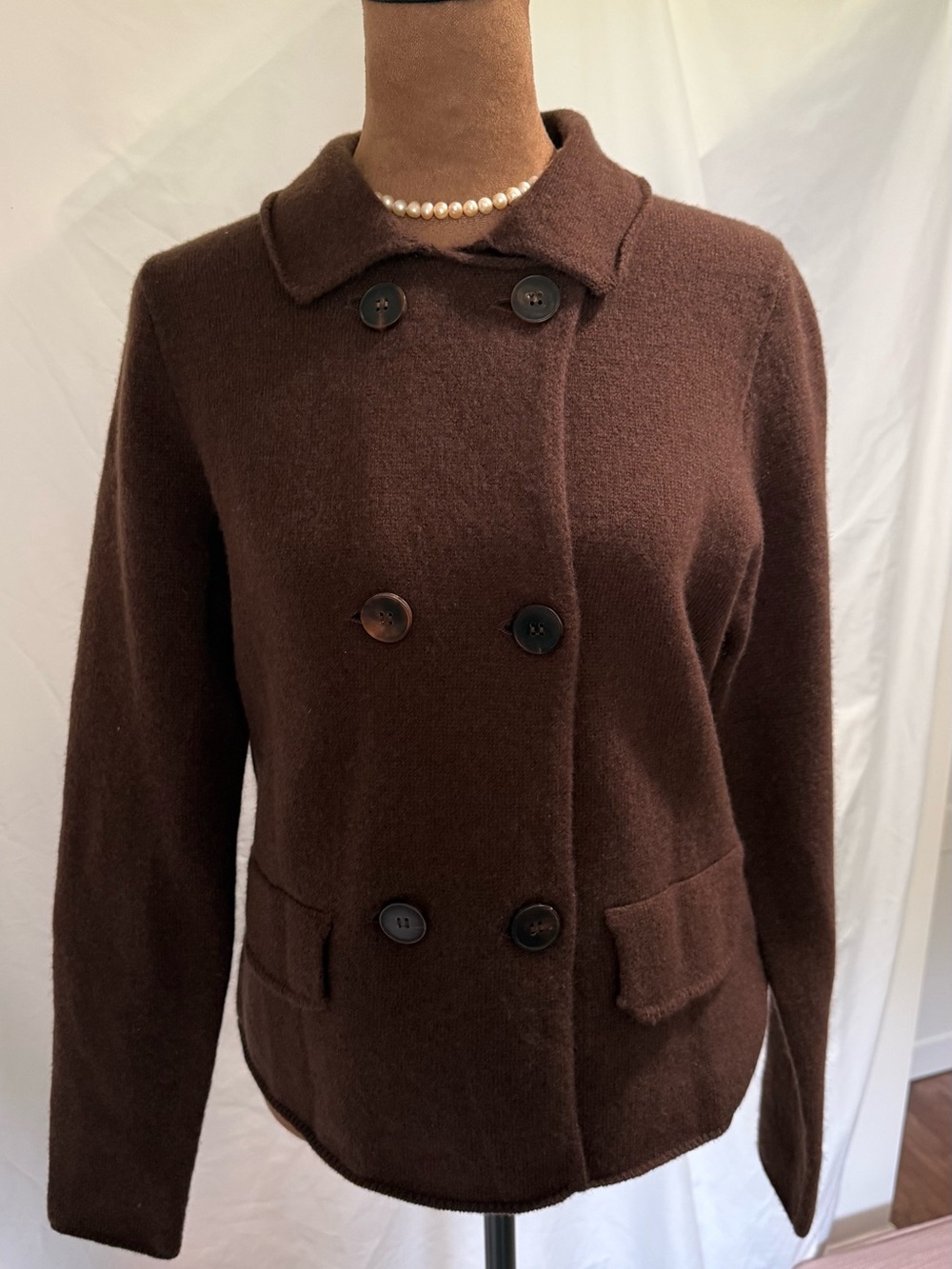 Zara 100% Wool Double Breasted Knit Blazer Jacket Brown M NWOT